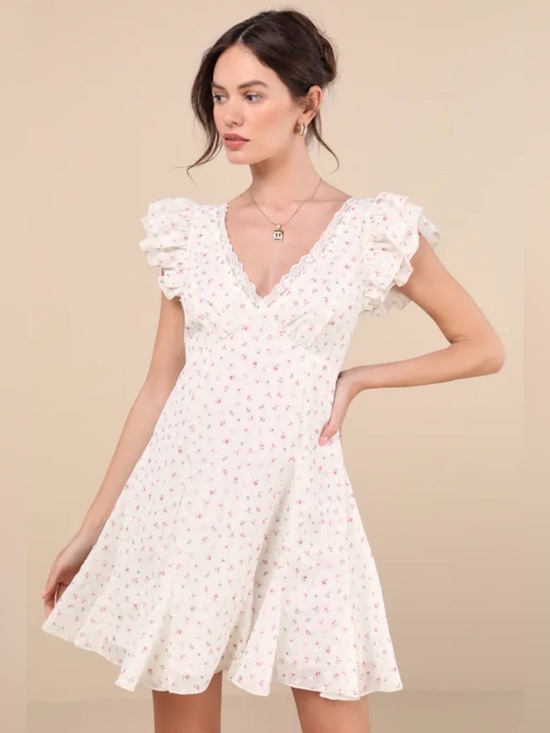 Lulus Dresses & Skirts - Lulu's White Mini Dress with Pink Floral Print